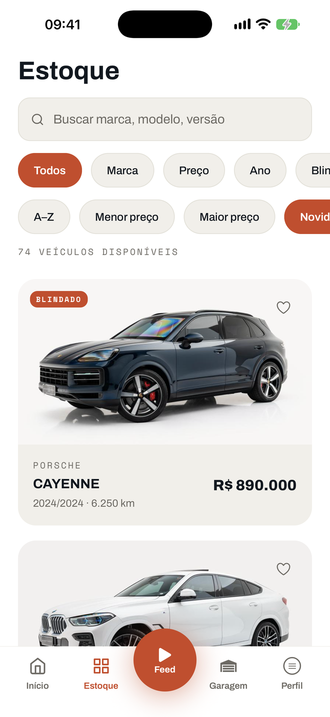Tela de Estoque do app Avantgarde Club